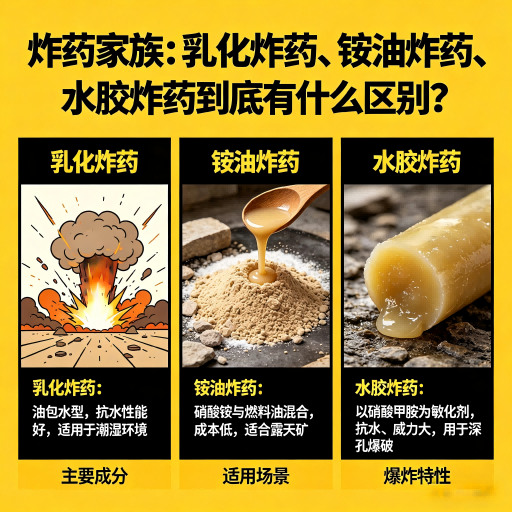 阿拉尔炸药家族：乳化炸药、铵油炸药、水胶炸药到底有什么区别？